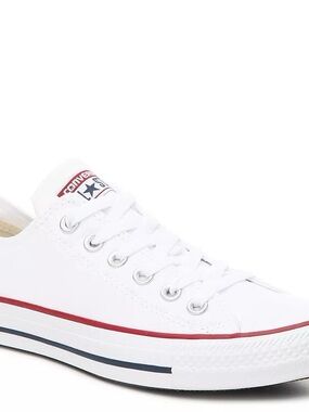 Converse Chuck Taylor Low Top Sneakers - White with Red & Navy Trim Size 8 NWB